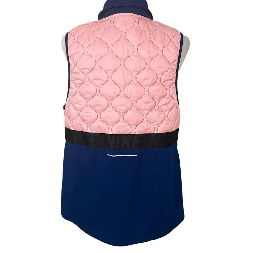 Nike Running Vest Womens Size L Blue Pink AeroLayer Quilted Puffer Running‎